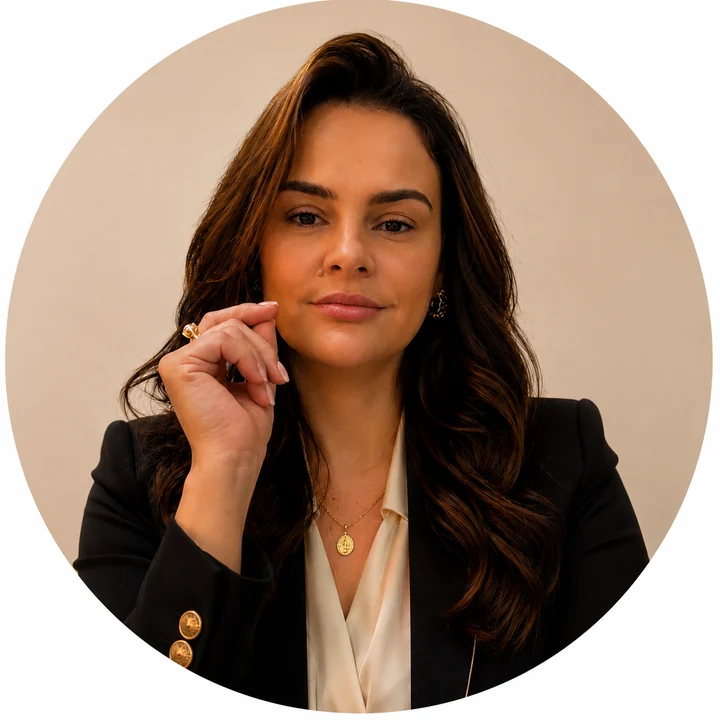 Adriana Lima, terapeuta integrativa, de blazer preto